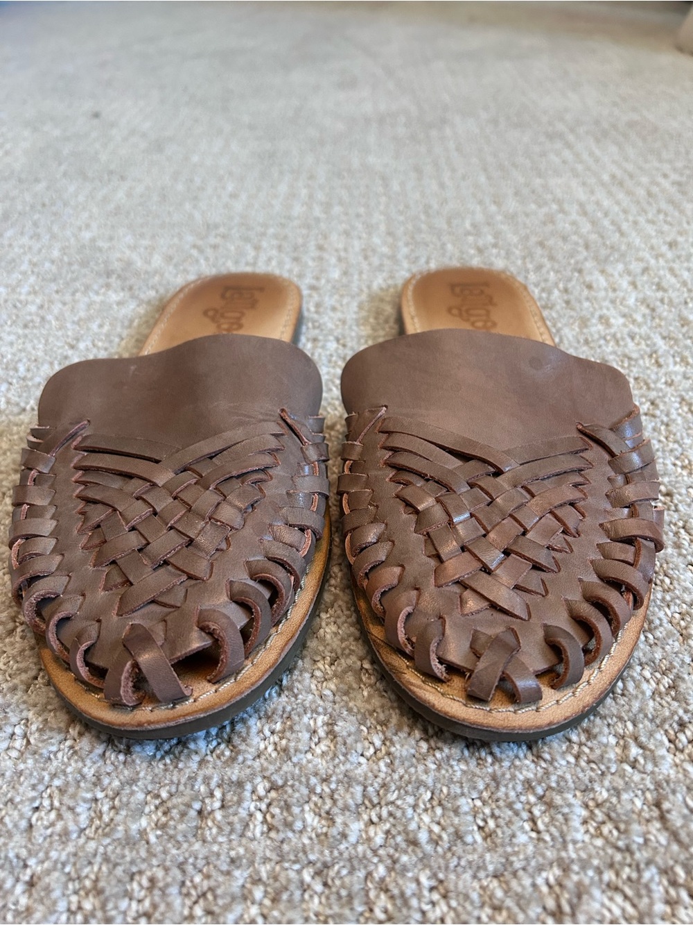 Latigo Brown Woven Leather Slide Mule Sandals Size 9.5